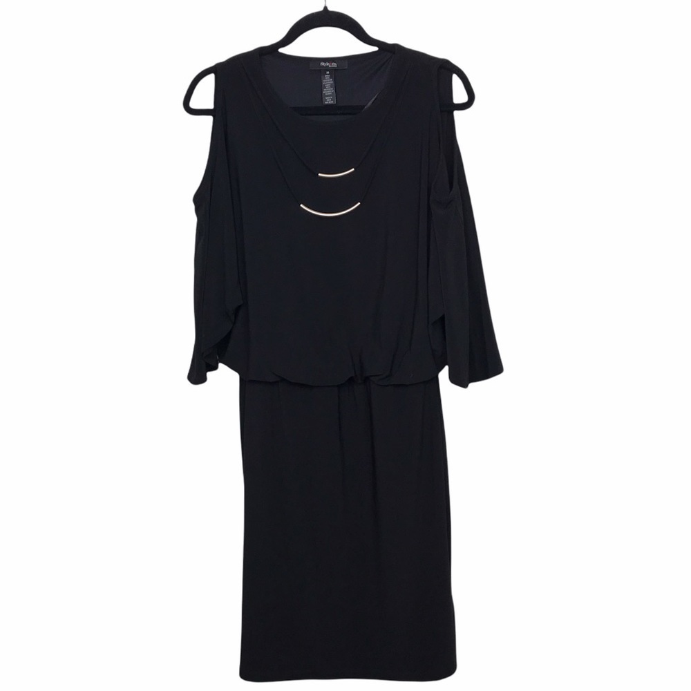 Style & Co Black Cold Shoulder Blouson Necklace Dress